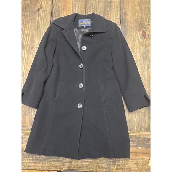 Pendleton Black Wool Coat Button Up Trench Coat Satin‎ Lined Womens Size 2p - Picture 1 of 7
